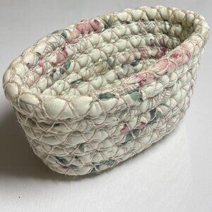 Rolled Braided Rag Rug Basket Handmade Shabby Chic Country